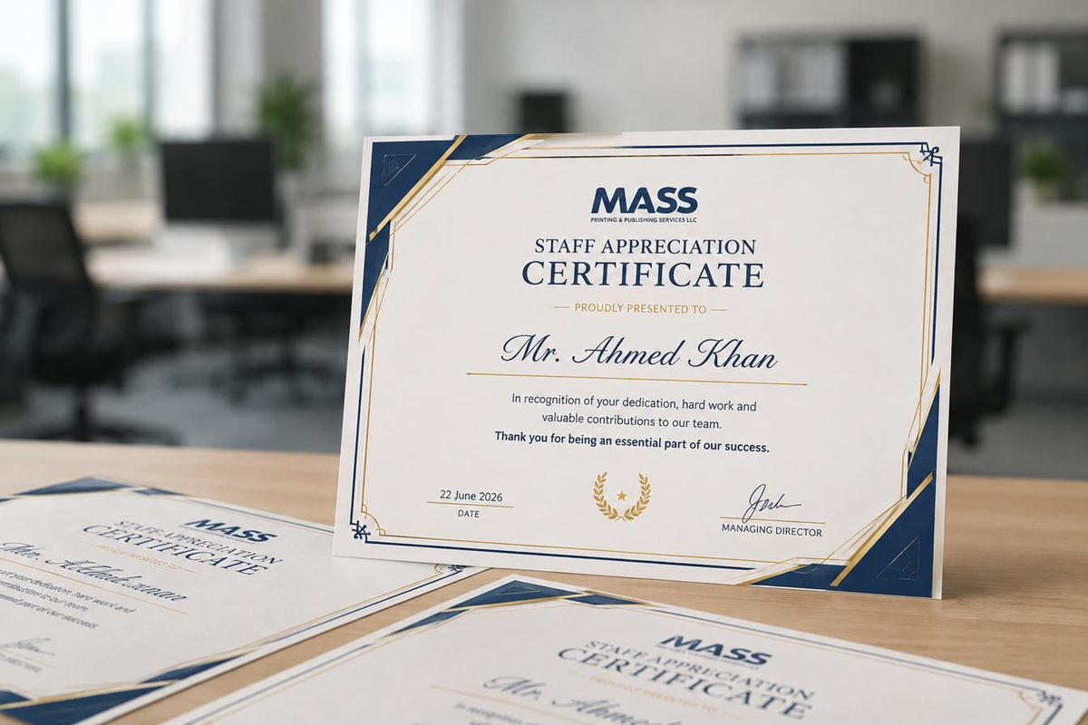 Certificate printing with presentation folders and photo frames — 24by7 Print Dubai