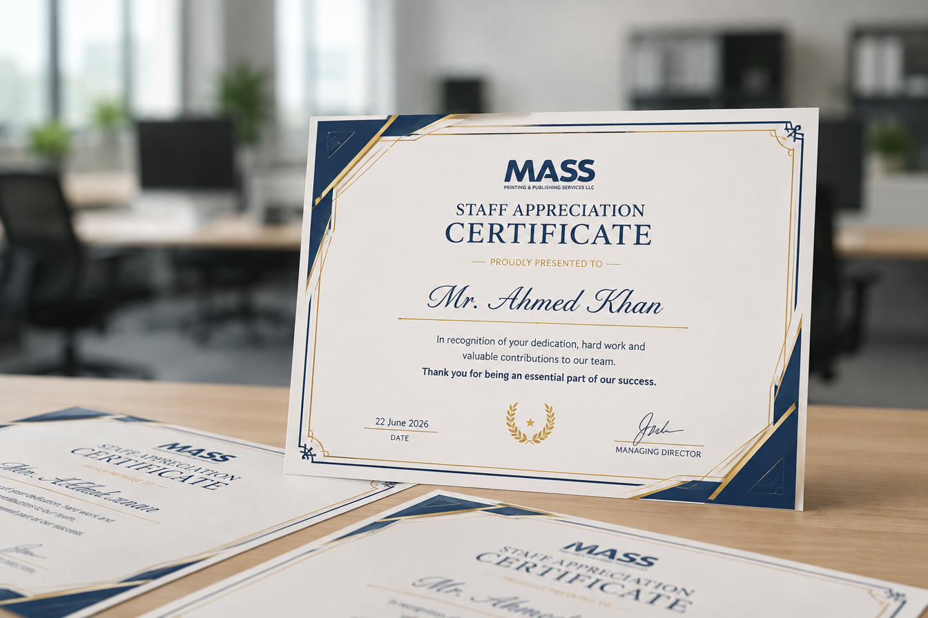 Certificate printing Dubai — A4 300gsm