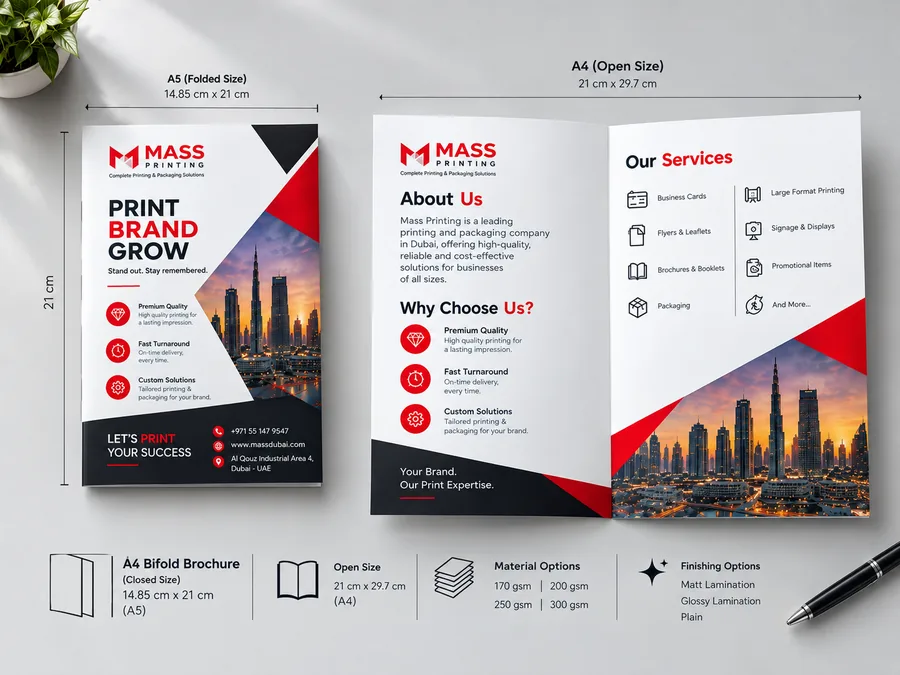 Bi-fold A4 brochure printing Dubai